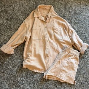 aerie Tan Button-Up Shirt and Shorts Set NWT